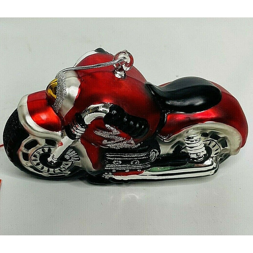 Dept.‎ 56 Harley Davidson Mercury Glass Ornament Christmas Red Black Silver NWT